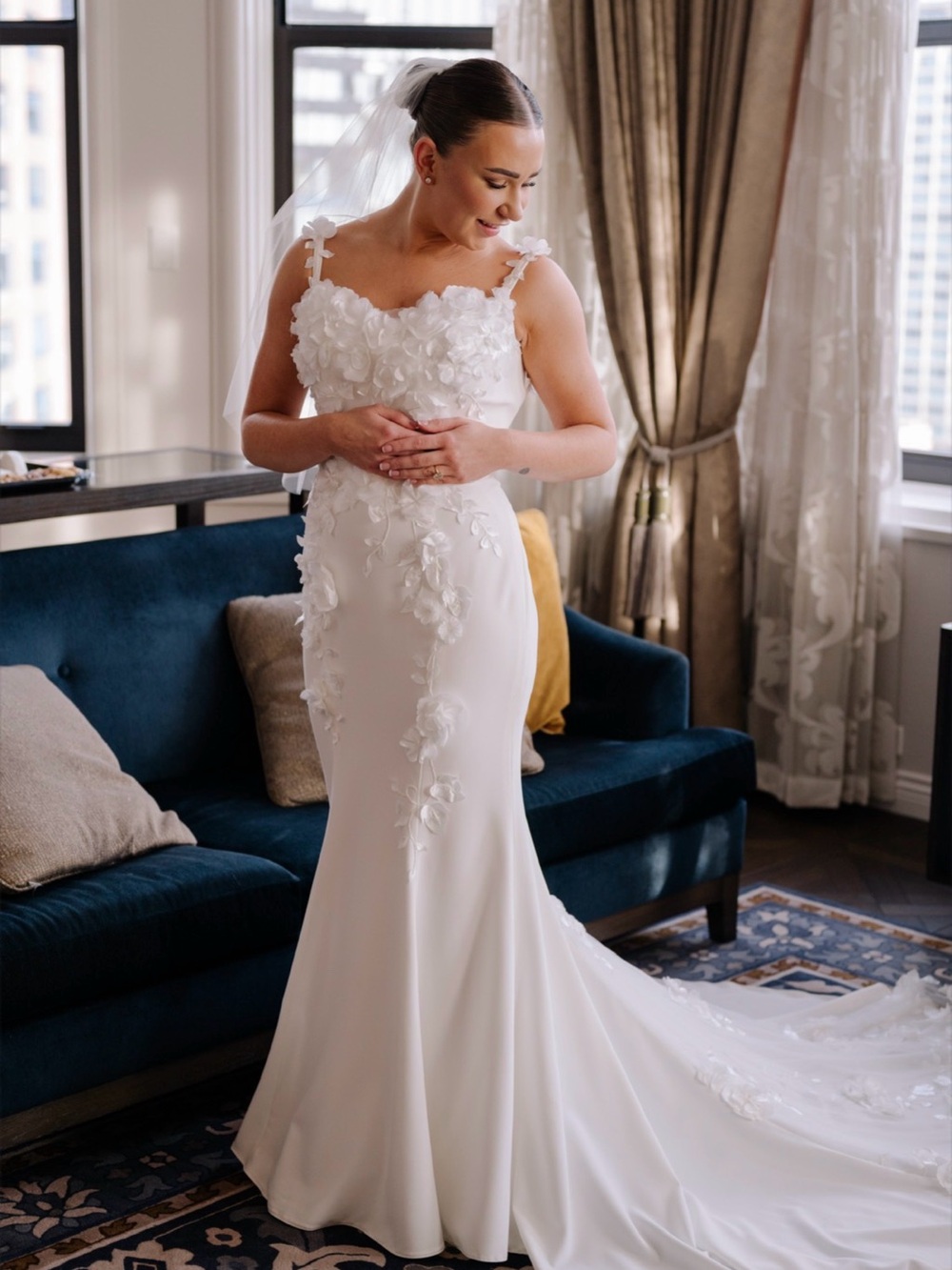Elegant White Floral Appliqué Wedding Dress - Women's Bridal Gown - Cassel